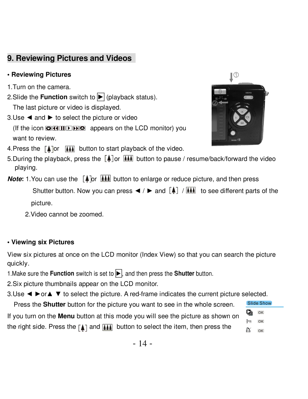 VistaQuest VQ-7015 user manual Reviewing Pictures and Videos, Viewing six Pictures 