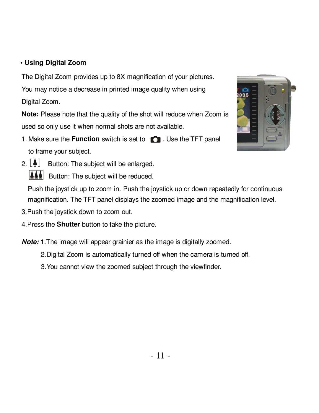 VistaQuest VQ-7024 user manual Using Digital Zoom 