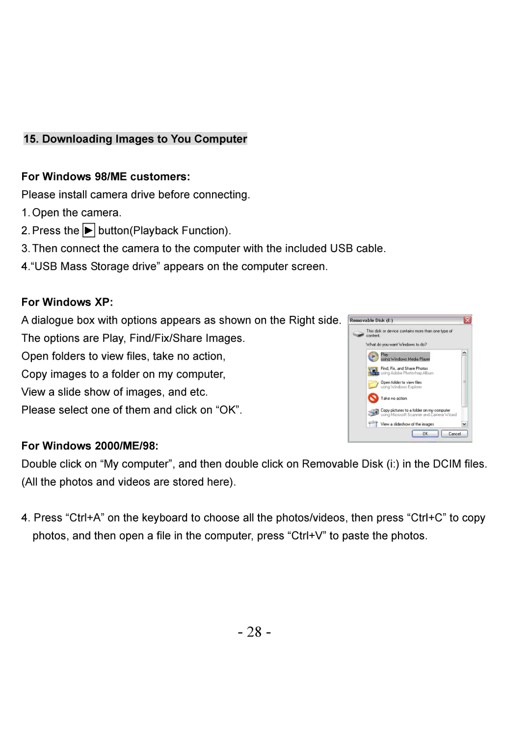 VistaQuest VQ-7228 user manual For Windows XP, For Windows 2000/ME/98 