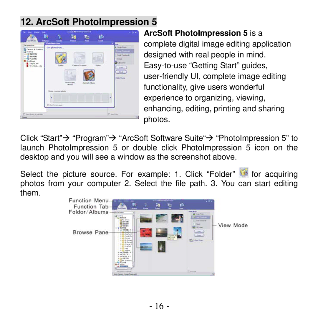 VistaQuest VQ1100 user manual ArcSoft PhotoImpression 5 is a 