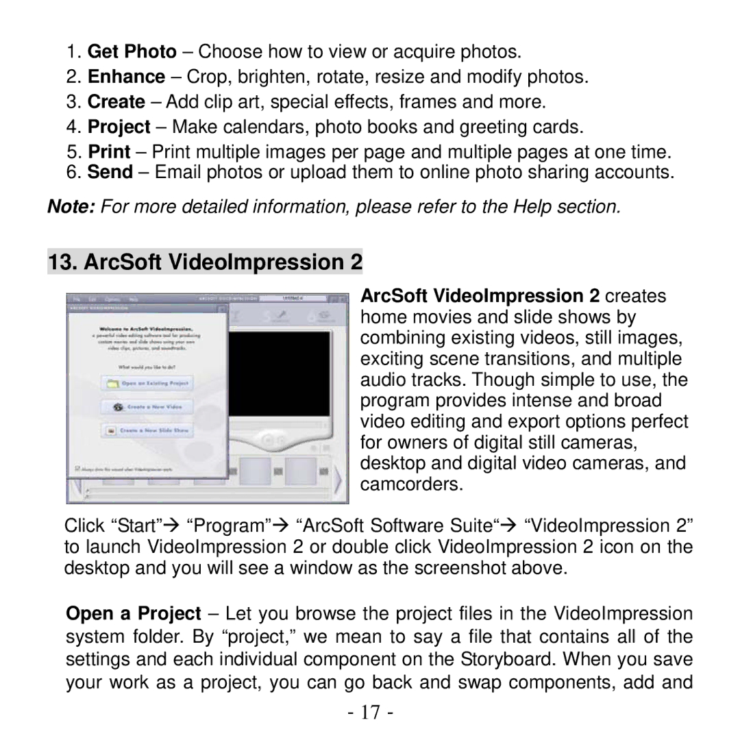 VistaQuest VQ1100 user manual ArcSoft VideoImpression 