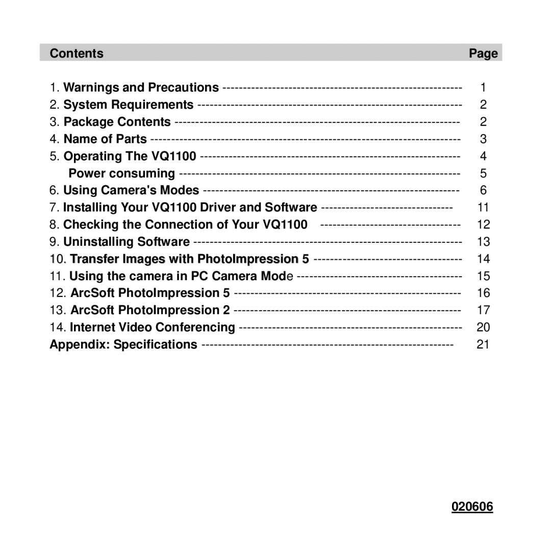 VistaQuest VQ1100 user manual 020606 