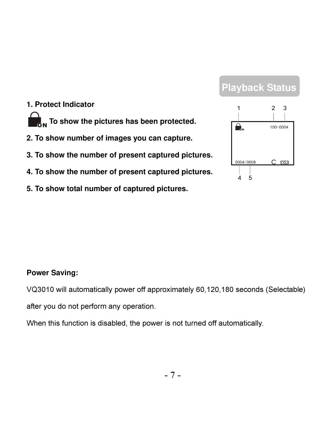 VistaQuest VQ3010 user manual Playback Status 