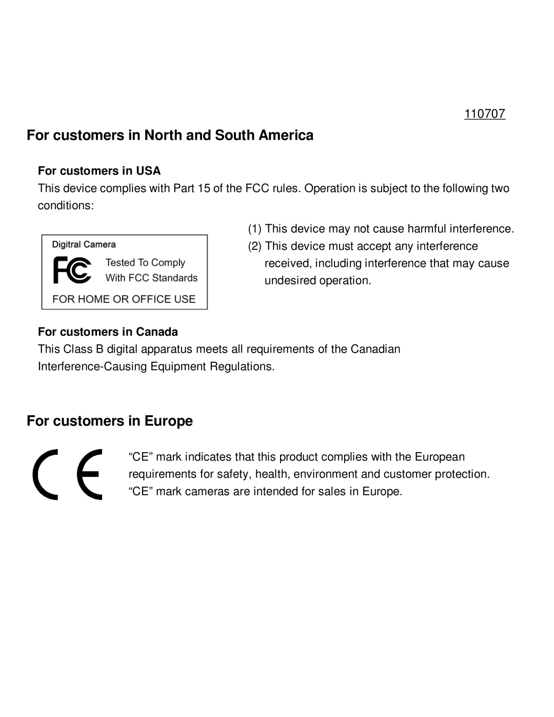 VistaQuest VQ5015 user manual For customers in North and South America, For customers in Europe, For customers in USA 