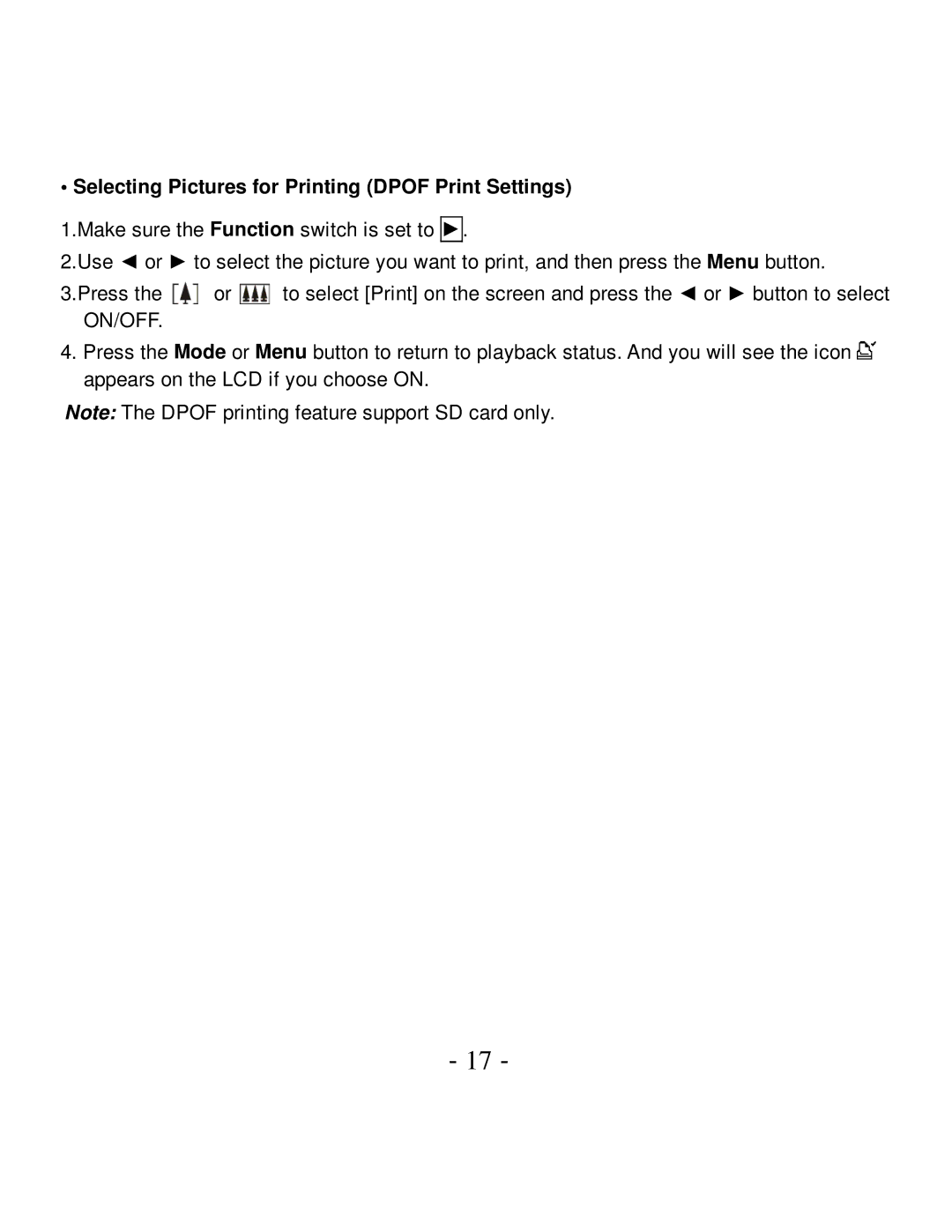 VistaQuest VQ5015 user manual Selecting Pictures for Printing Dpof Print Settings 