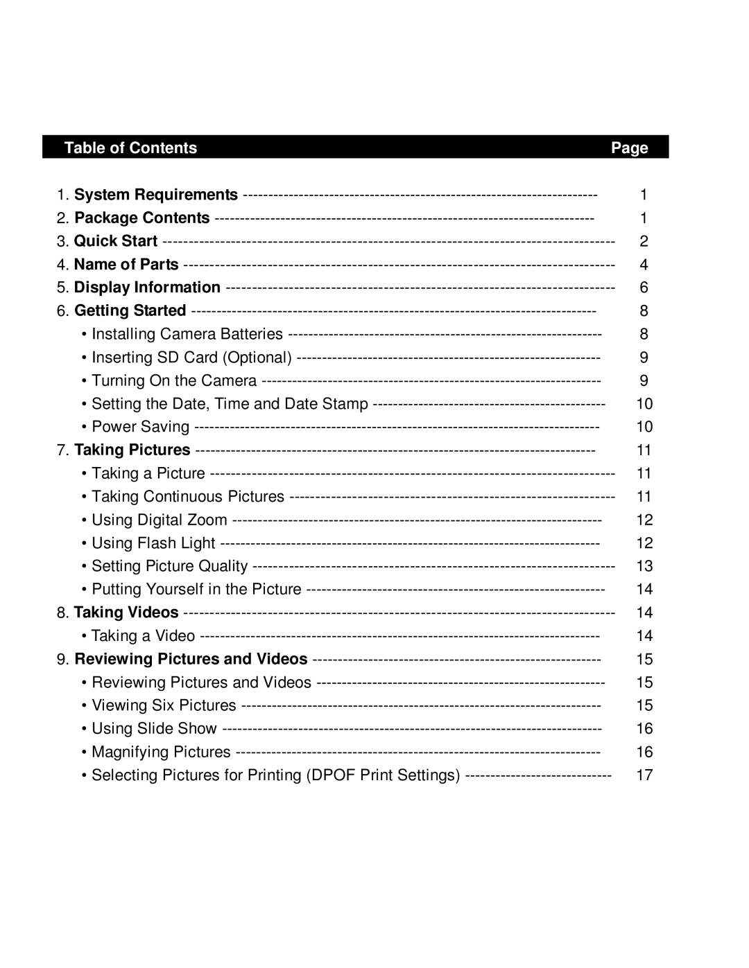 VistaQuest VQ5015 user manual Table of Contents 