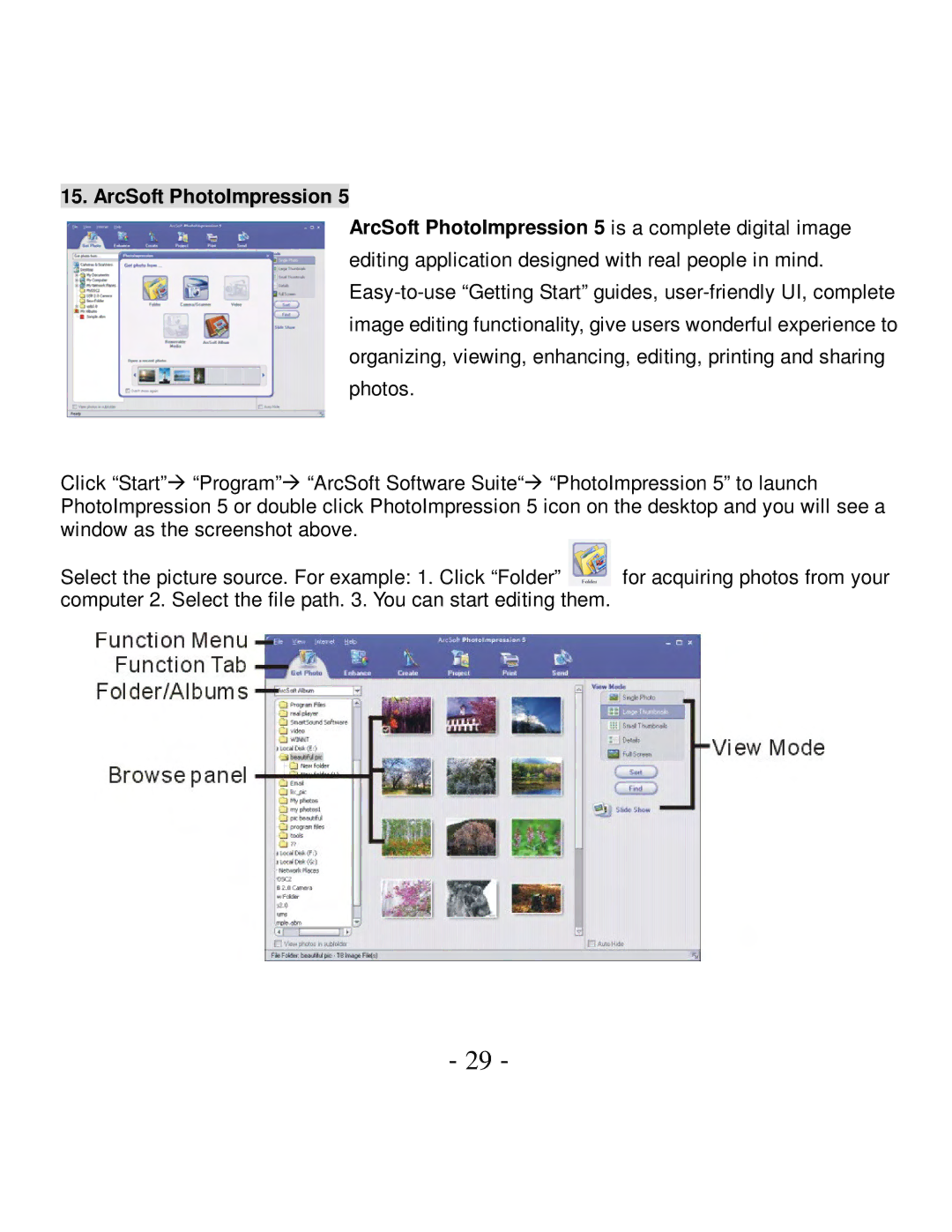 VistaQuest VQ5015 user manual ArcSoft PhotoImpression 