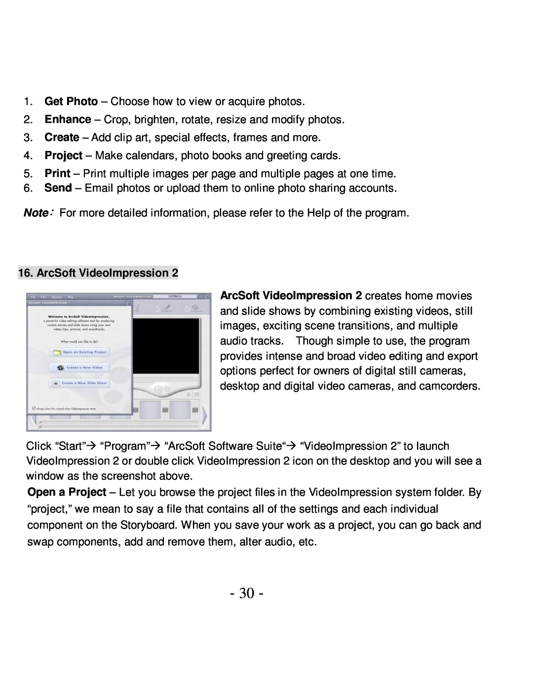 VistaQuest VQ5015 user manual ArcSoft VideoImpression 