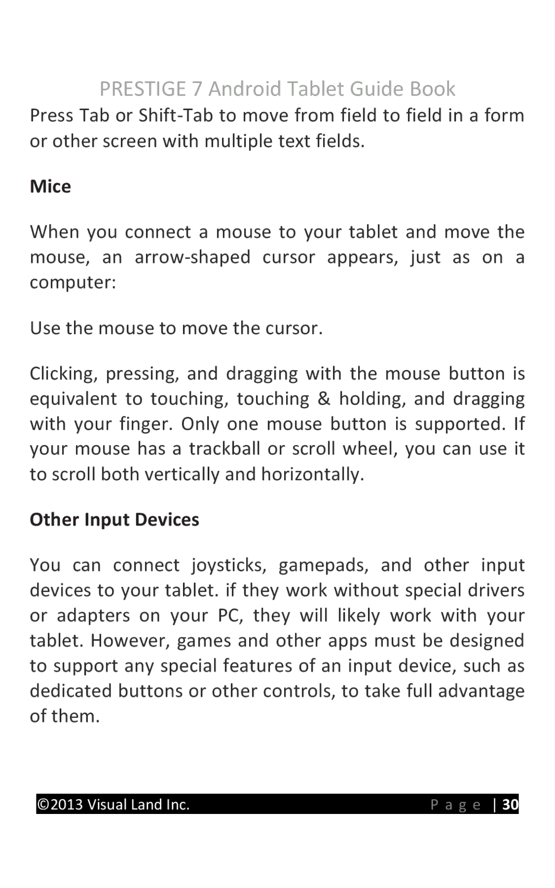 Visual Land 7D8TCBLK manual Mice, Other Input Devices 