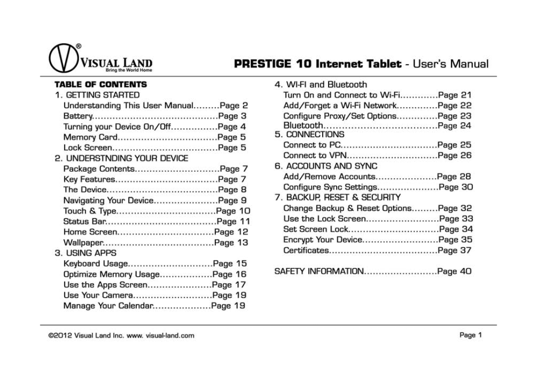 Visual Land 828063411027 manual 