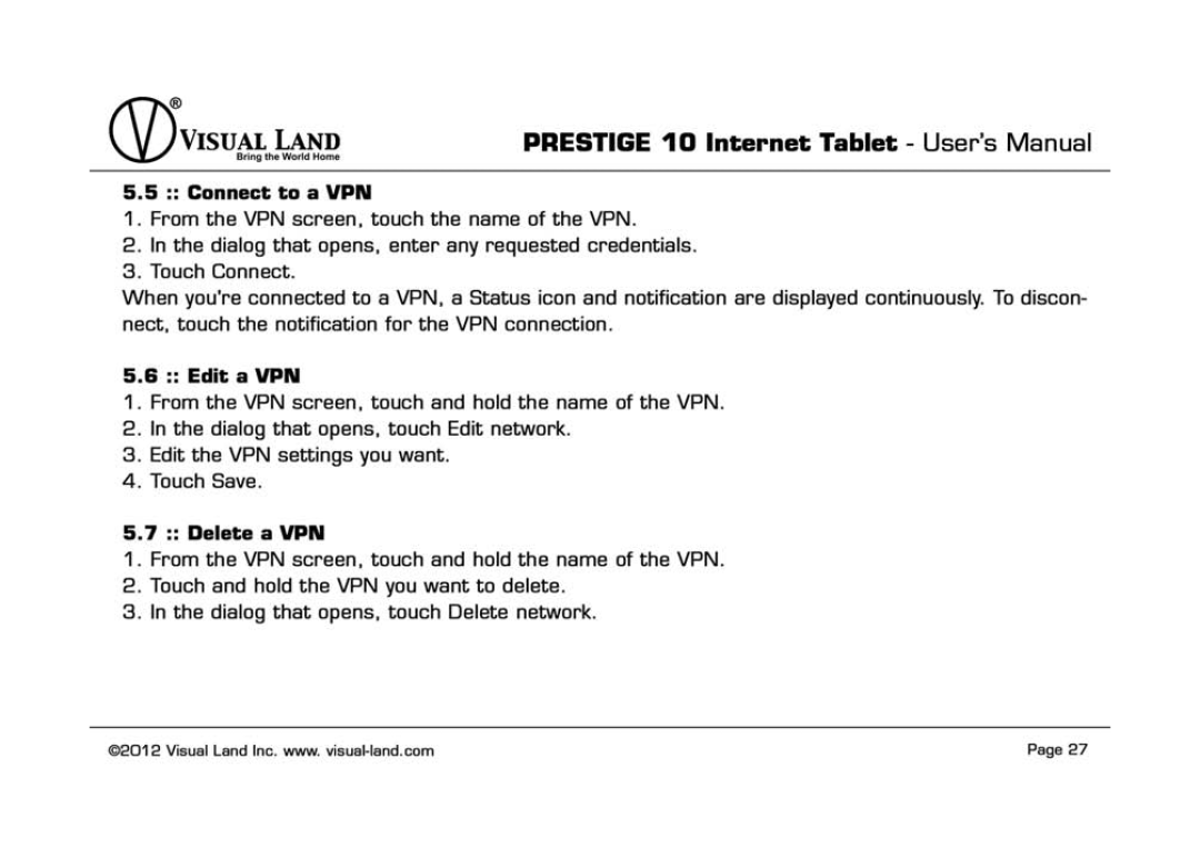 Visual Land 828063411027 manual 