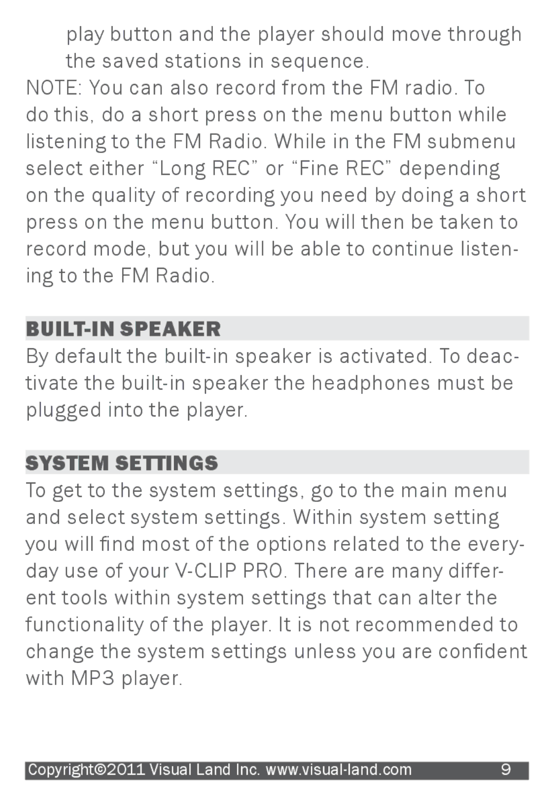 Visual Land 903 manual BUILT-IN Speaker, System Settings 