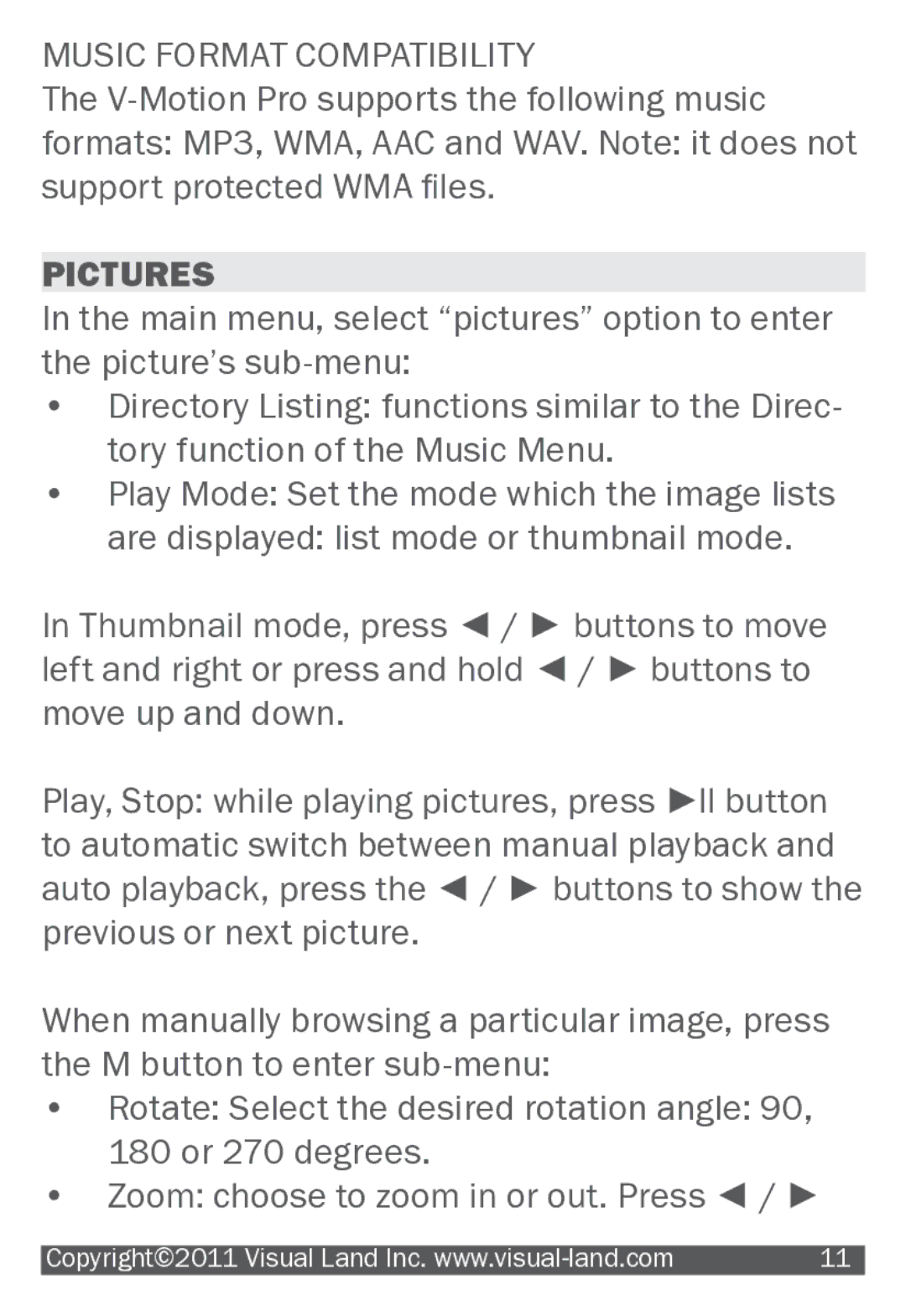 Visual Land 904 manual Music Format Compatibility, Pictures 