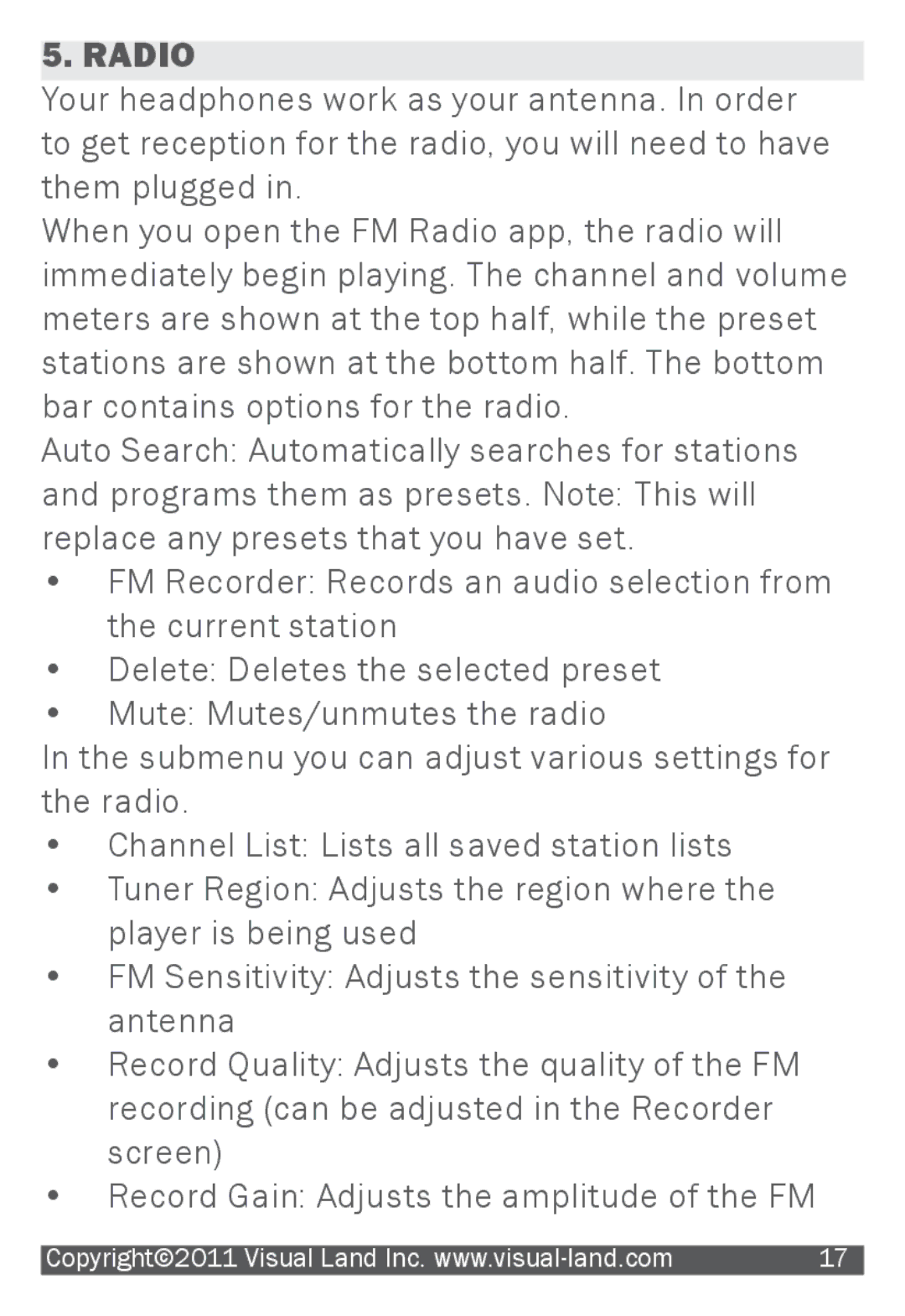 Visual Land 905L manual Radio 