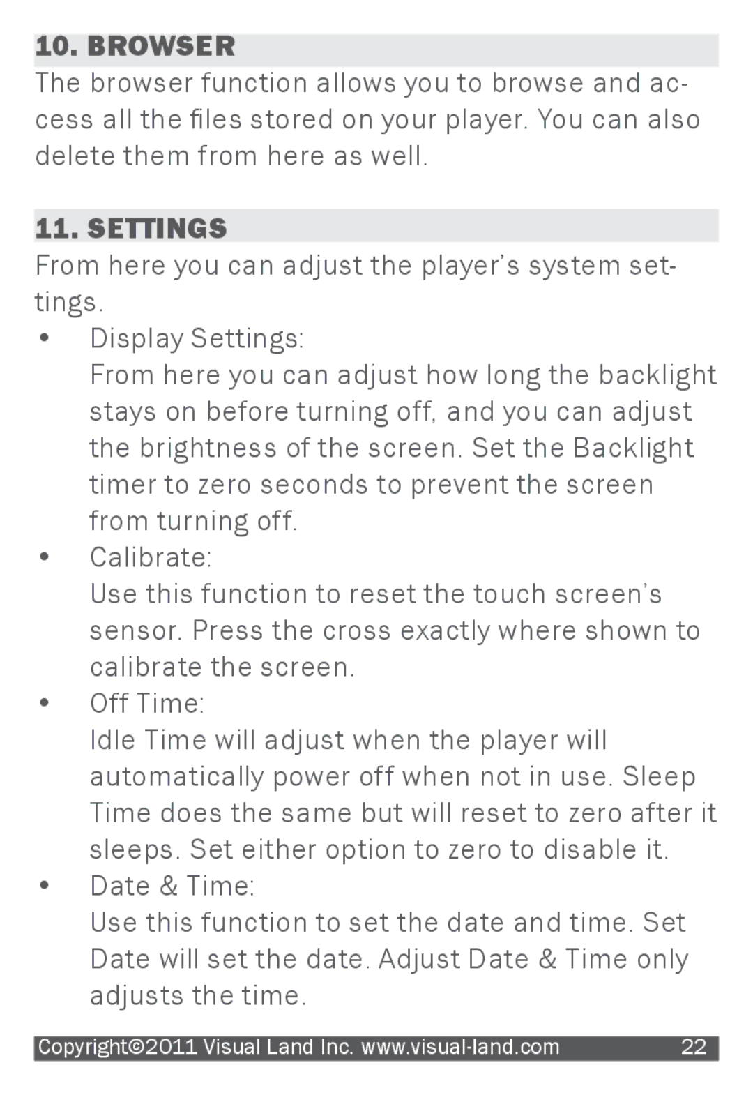 Visual Land 905L manual Browser, Settings 