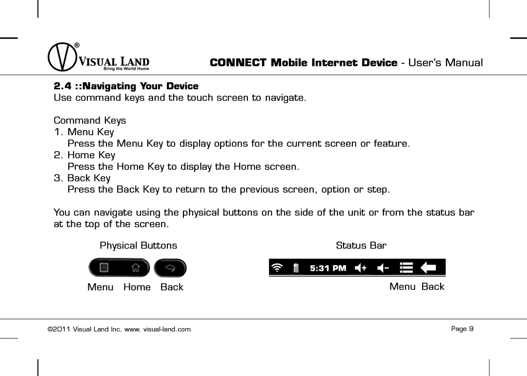 Visual Land VL-879-8GB-BLK manual 