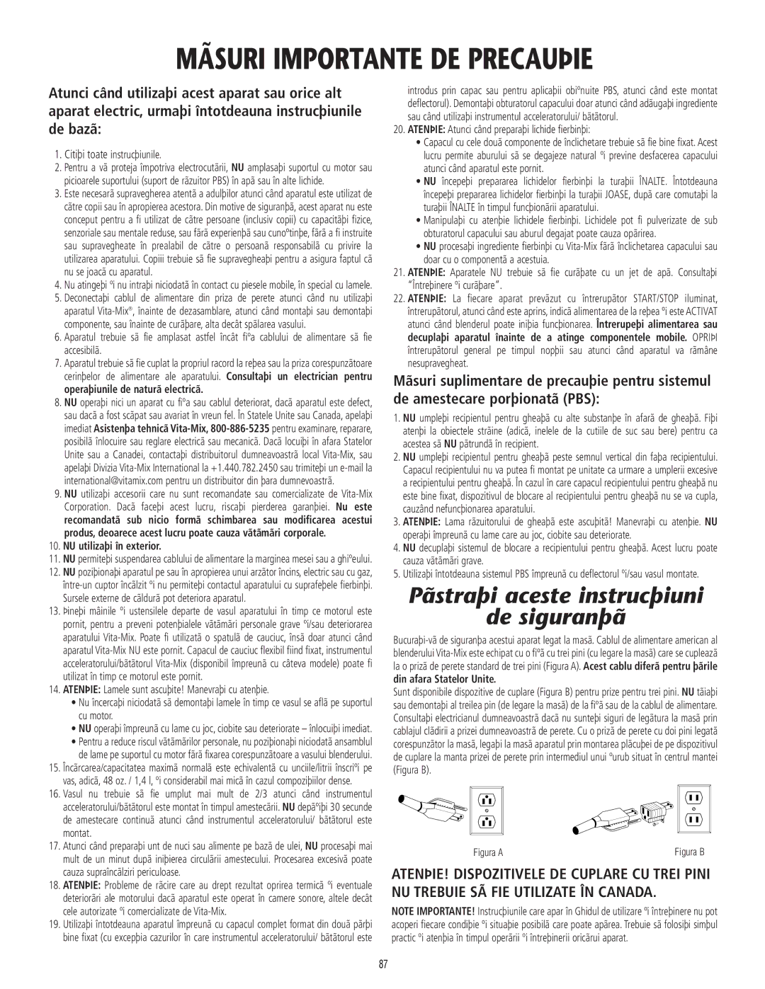 Vita-Mix 101807 Mãsuri Importante DE Precauþie, Pãstraþi aceste instrucþiuni De siguranþã, Citiþi toate instrucþiunile 