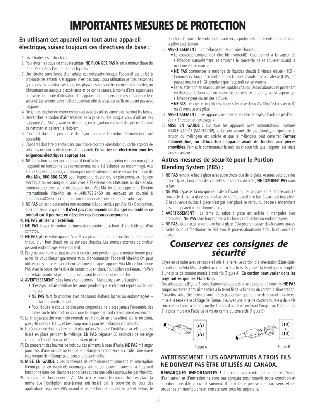 Vita-Mix 101807 manual Conservez ces consignes de Sécurité, Lisez toutes les instructions, NE PAS utiliser à l’extérieur 