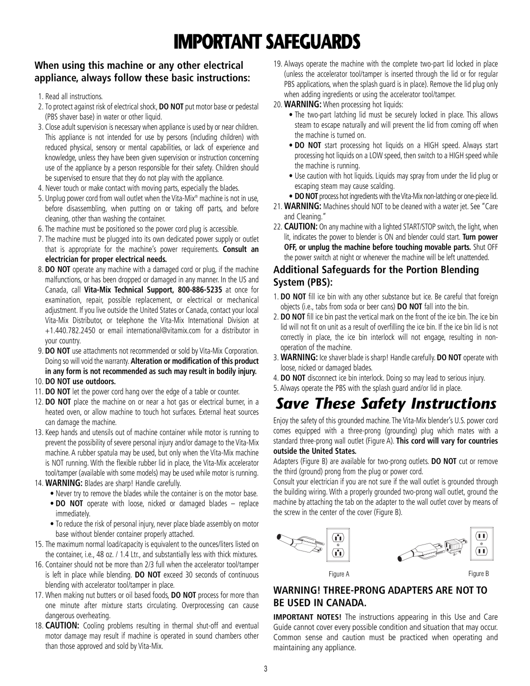 Vita-Mix 101807 manual Important Safeguards, Save These Safety Instructions 