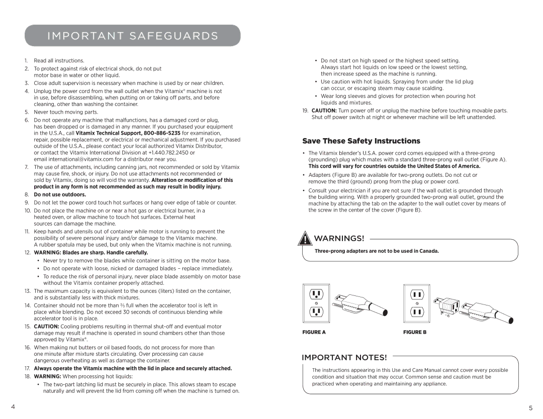 Vita-Mix XL, 102866 manual Important Safeguards, Save These Safety Instructions, Do not use outdoors 