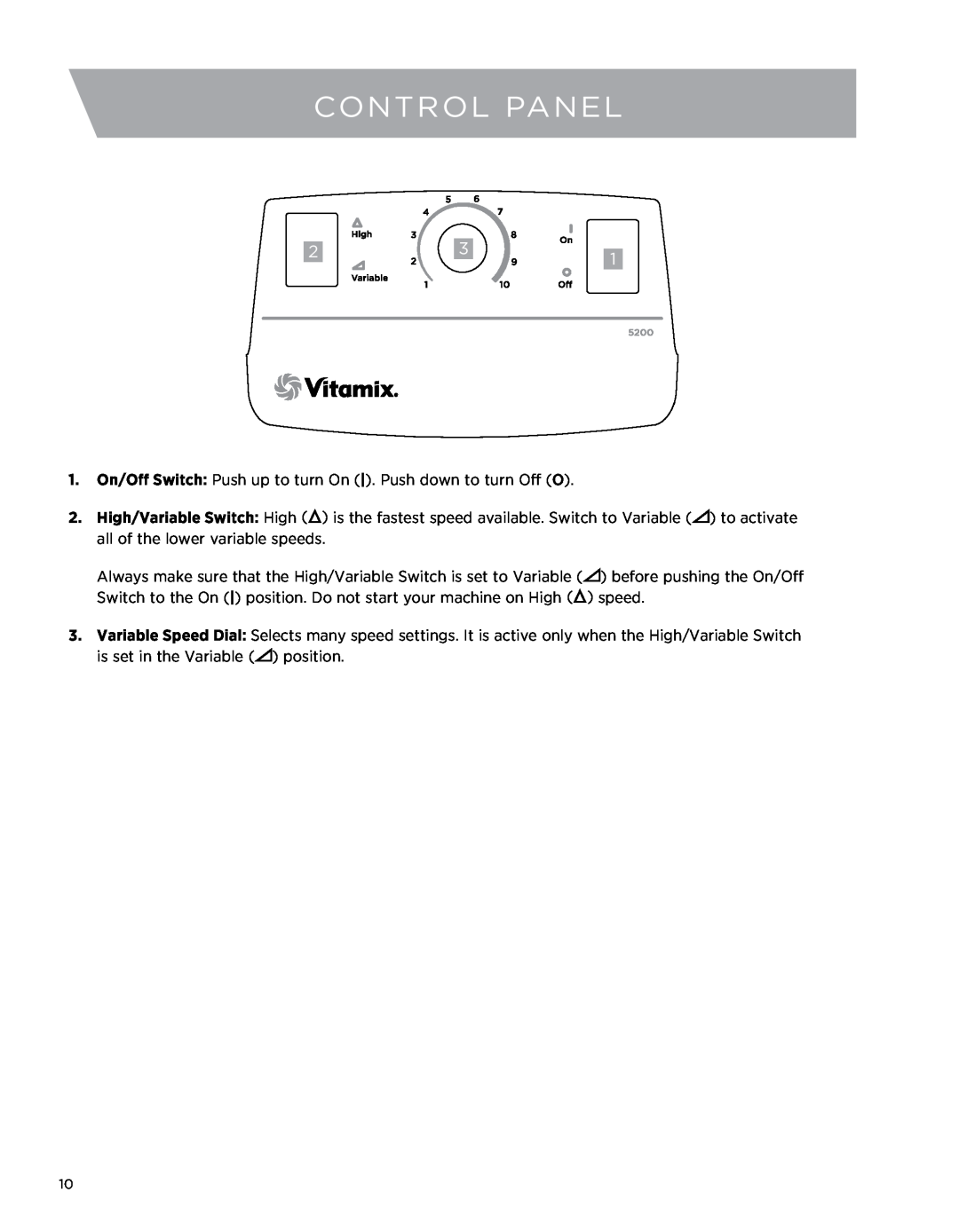 Vita-Mix 5200 owner manual control panel 