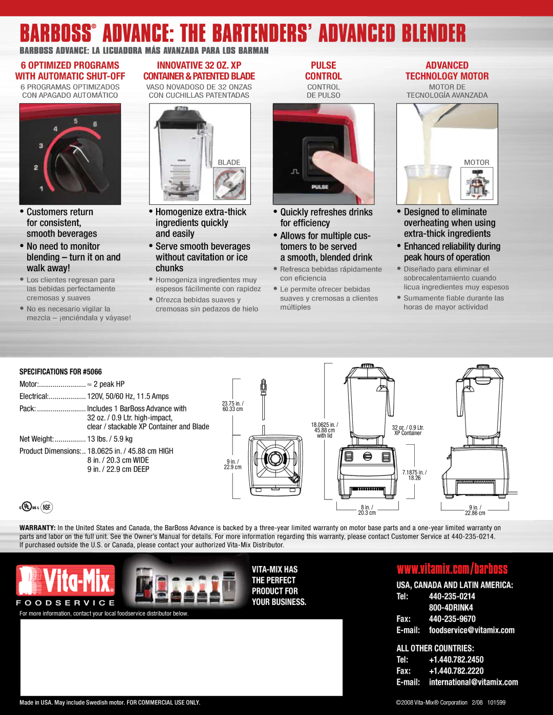 Vita-Mix BB Optimized programs With automatic shut-off, Innovative 32 oz. XP Container & patented blade, Pulse Control 