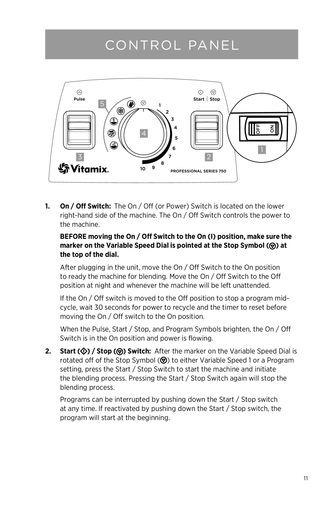 Vita-Mix NA owner manual Control Panel 