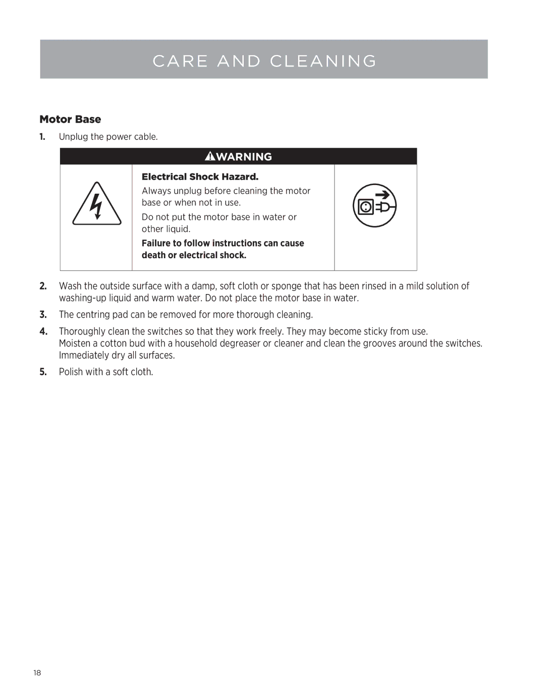 Vita-Mix Professional Series 500 owner manual Motor Base, Electrical Shock Hazard 