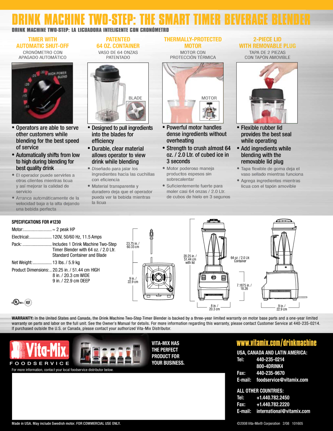 Vita-Mix Smart Timer Beverage Blender manual Designed to pull ingredients into the blades for efficiency 