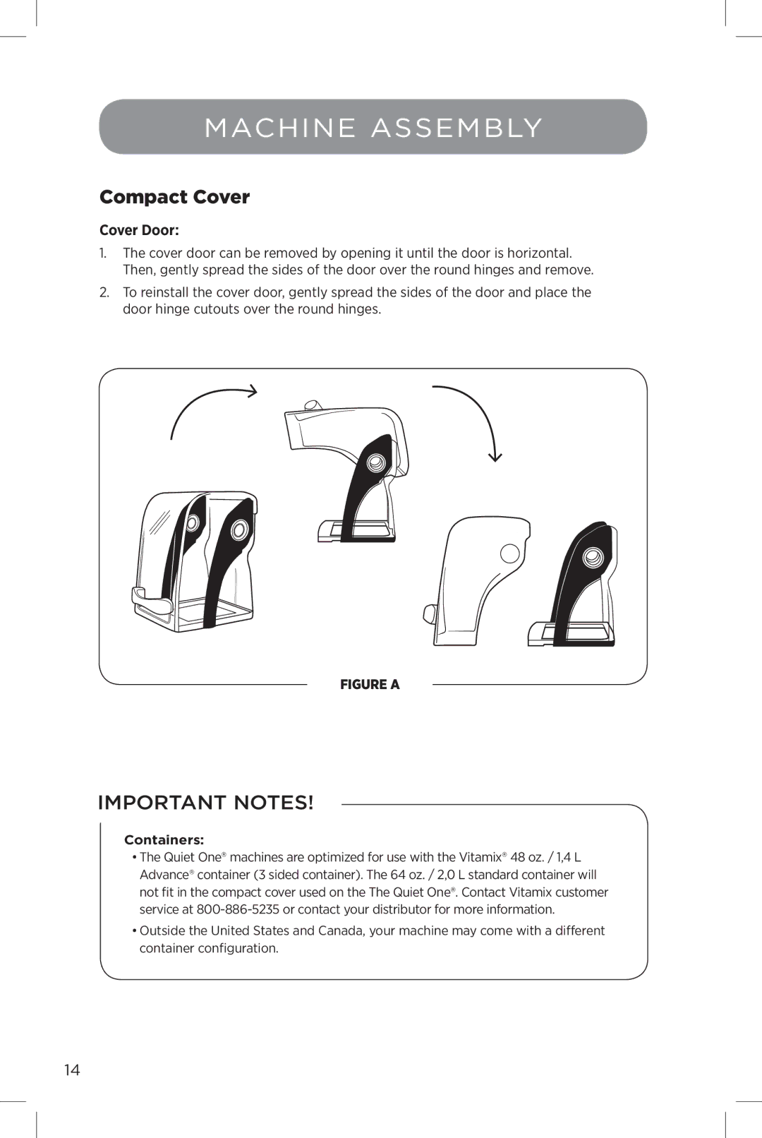 Vita-Mix The Quiet One manual Machine Assembly, Compact Cover, Cover Door, Containers 