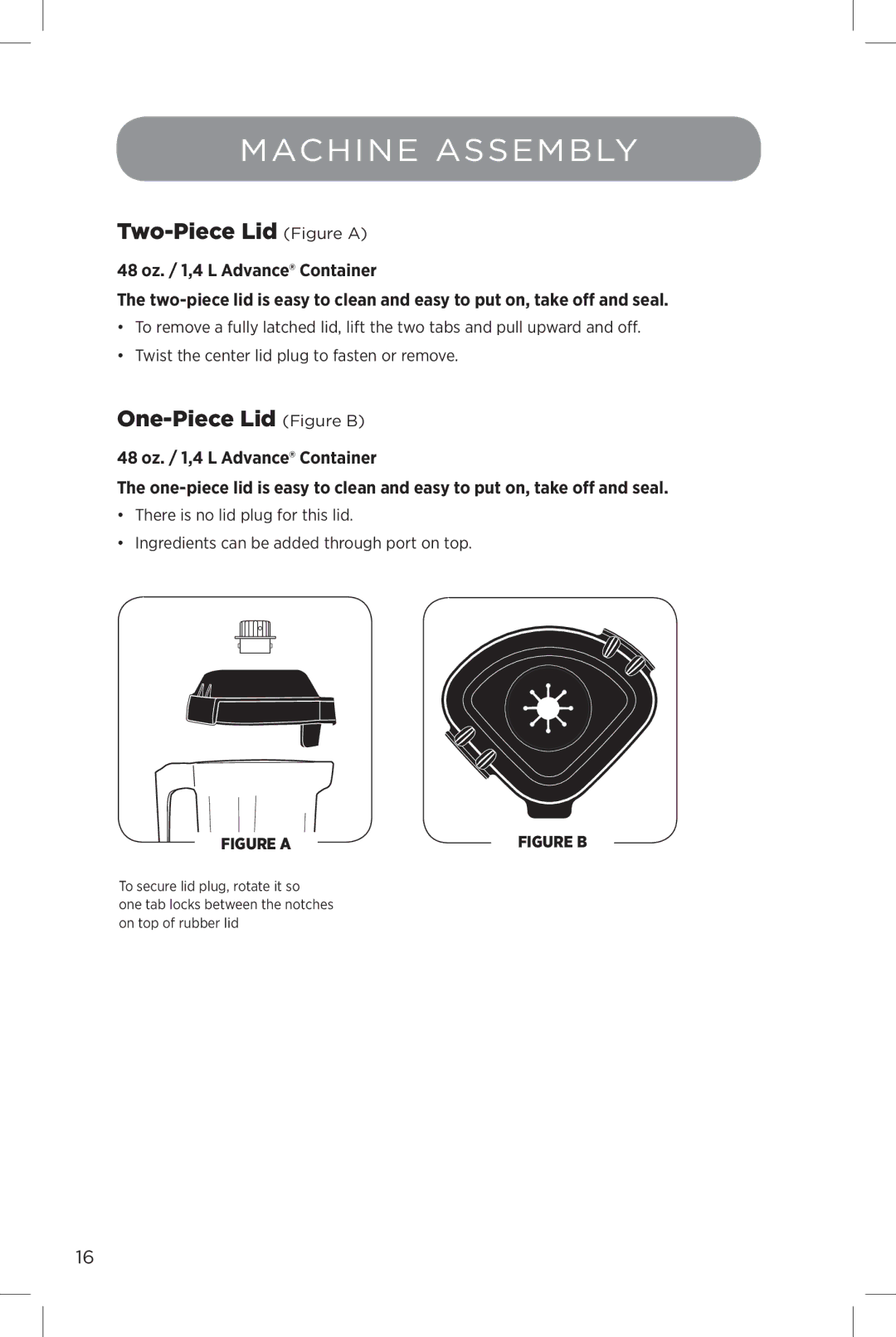 Vita-Mix The Quiet One manual Two-Piece Lid Figure a, One-Piece Lid Figure B 