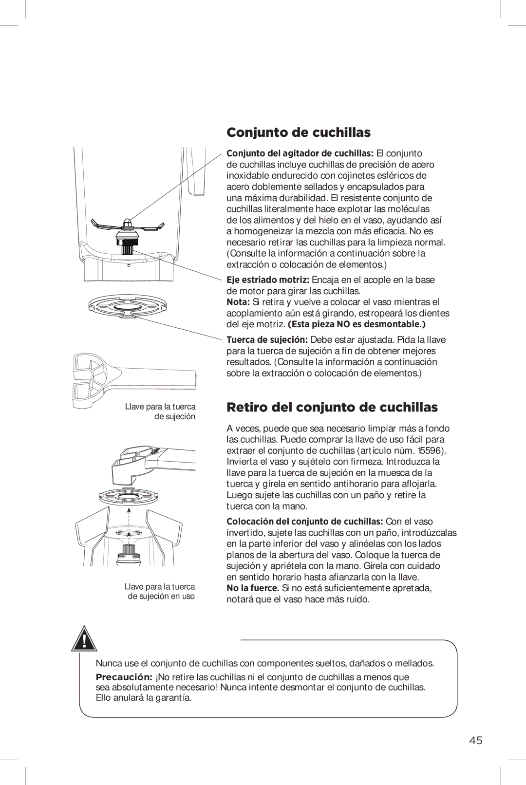 Vita-Mix The Quiet One manual Conjunto de cuchillas, Retiro del conjunto de cuchillas 