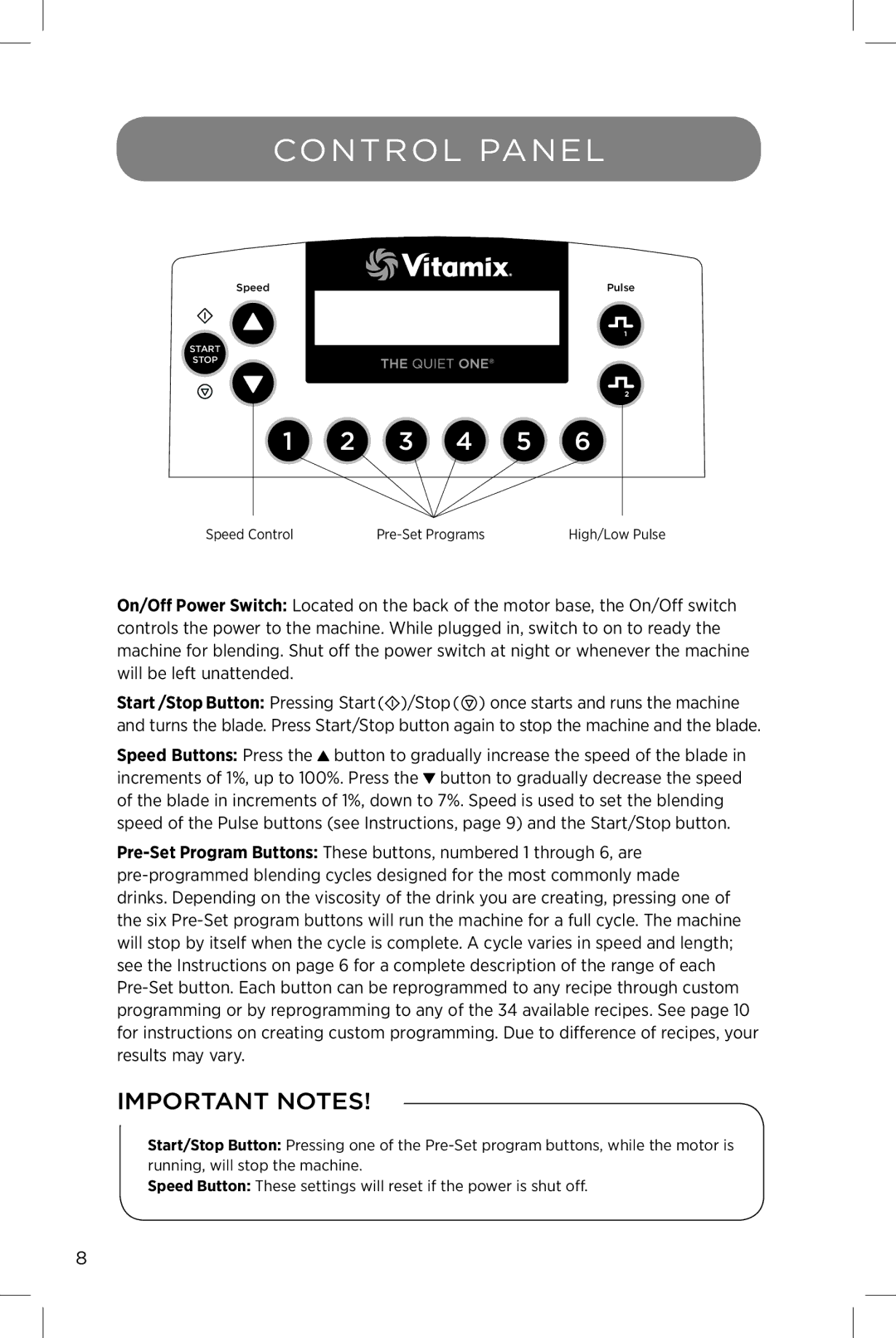 Vita-Mix The Quiet One manual Control Panel 