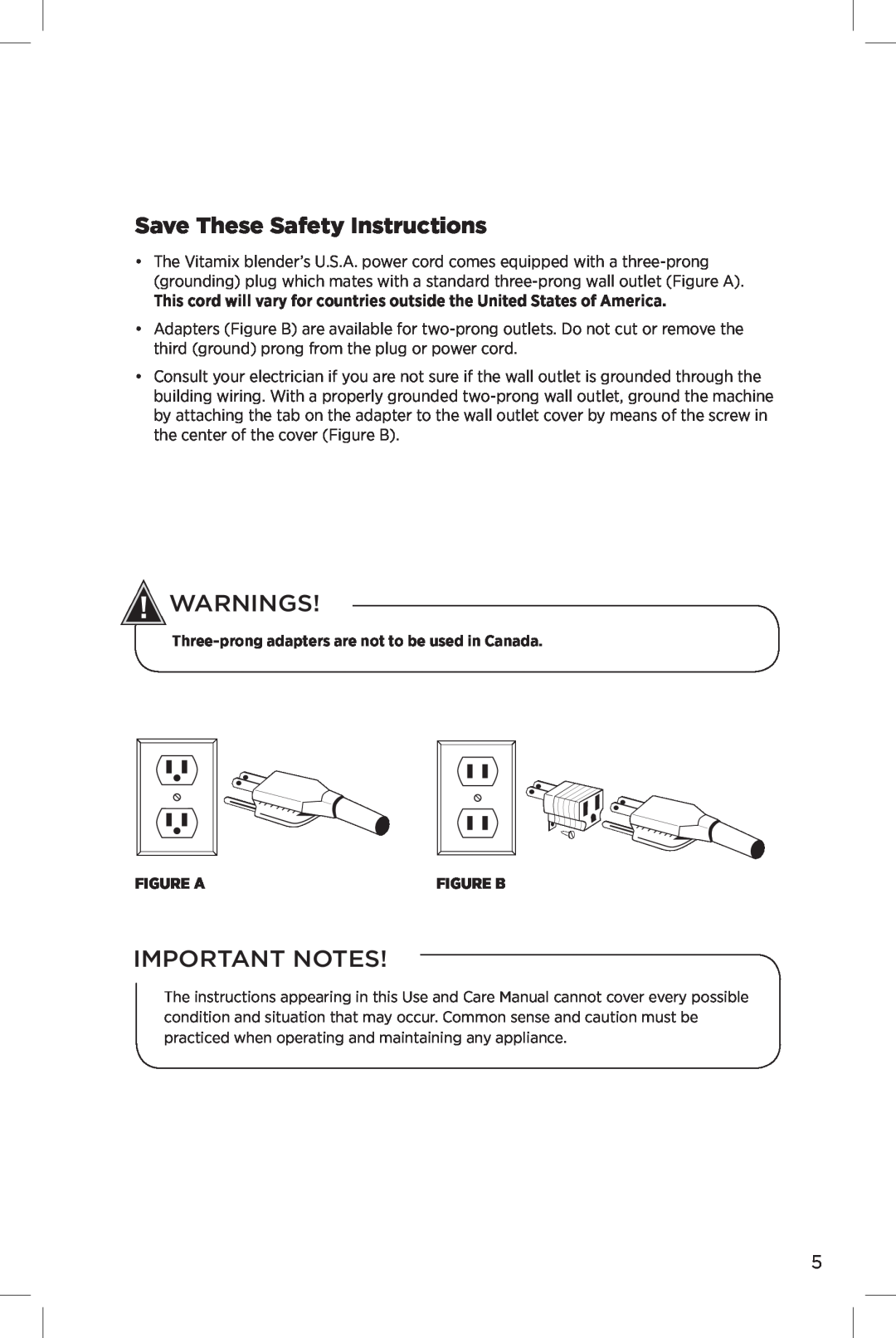 Vita-Mix The Quiet One manual Save These Safety Instructions, Warnings, Important Notes 