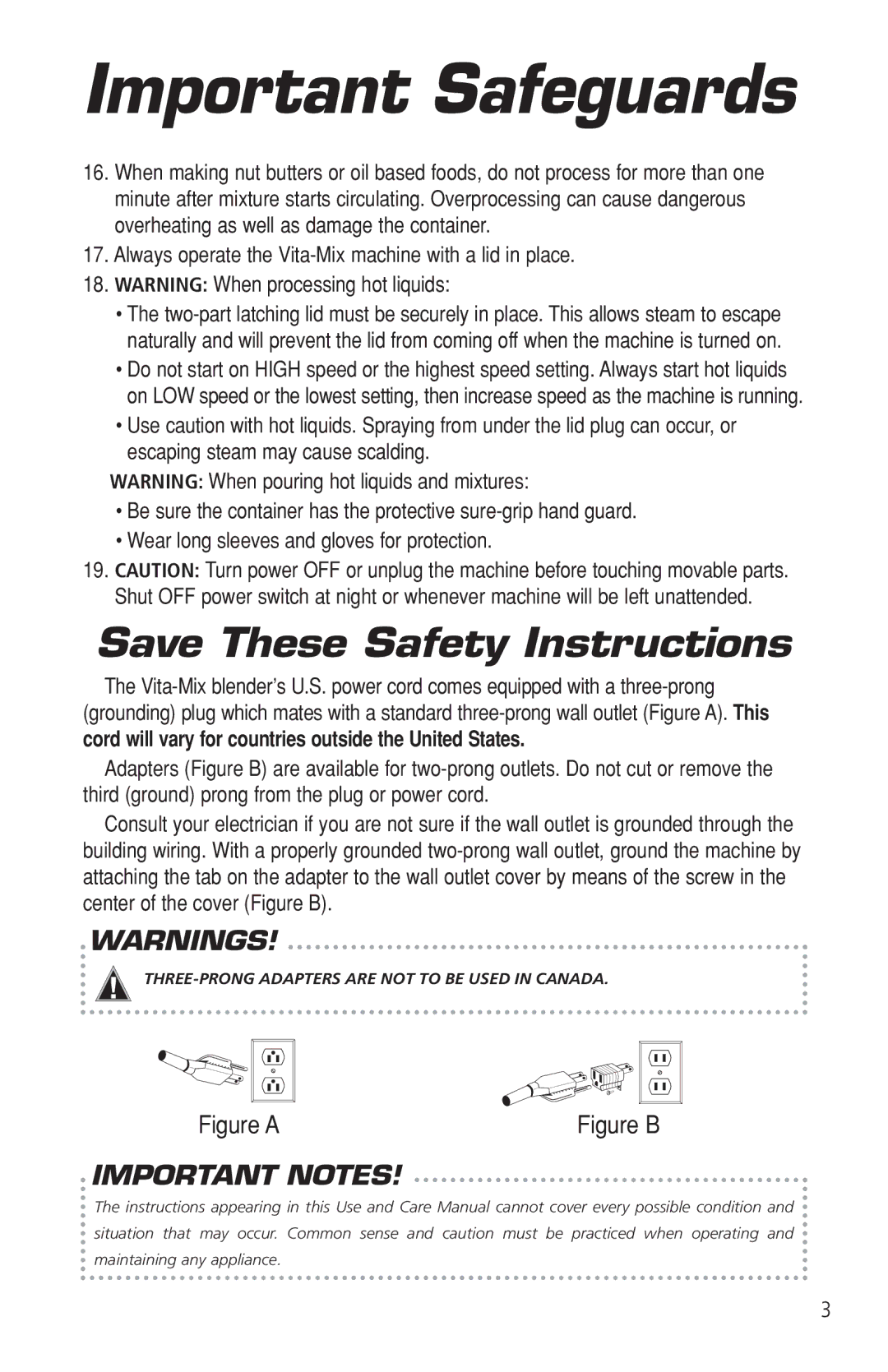 Vita-Mix VM0141 manual Save These Safety Instructions 