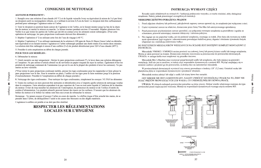 Vita-Mix VM0800 manual Respecter Les Réglementations, Locales Sur L’Hygiène, Consignes De Nettoyage 
