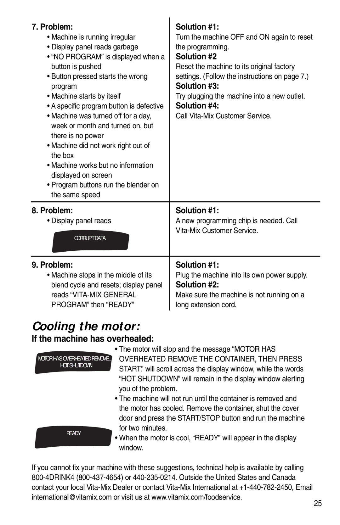 Vita-Mix XTG012 owner manual Cooling the motor, Solution #4 