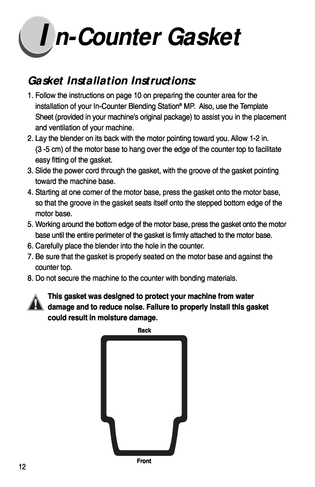 Vita-Mix XTG012 owner manual In-CounterGasket, Gasket Installation Instructions 
