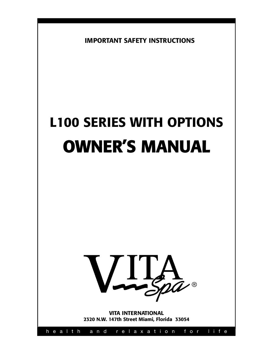 Vita Spa owner manual L100 Series with Options 