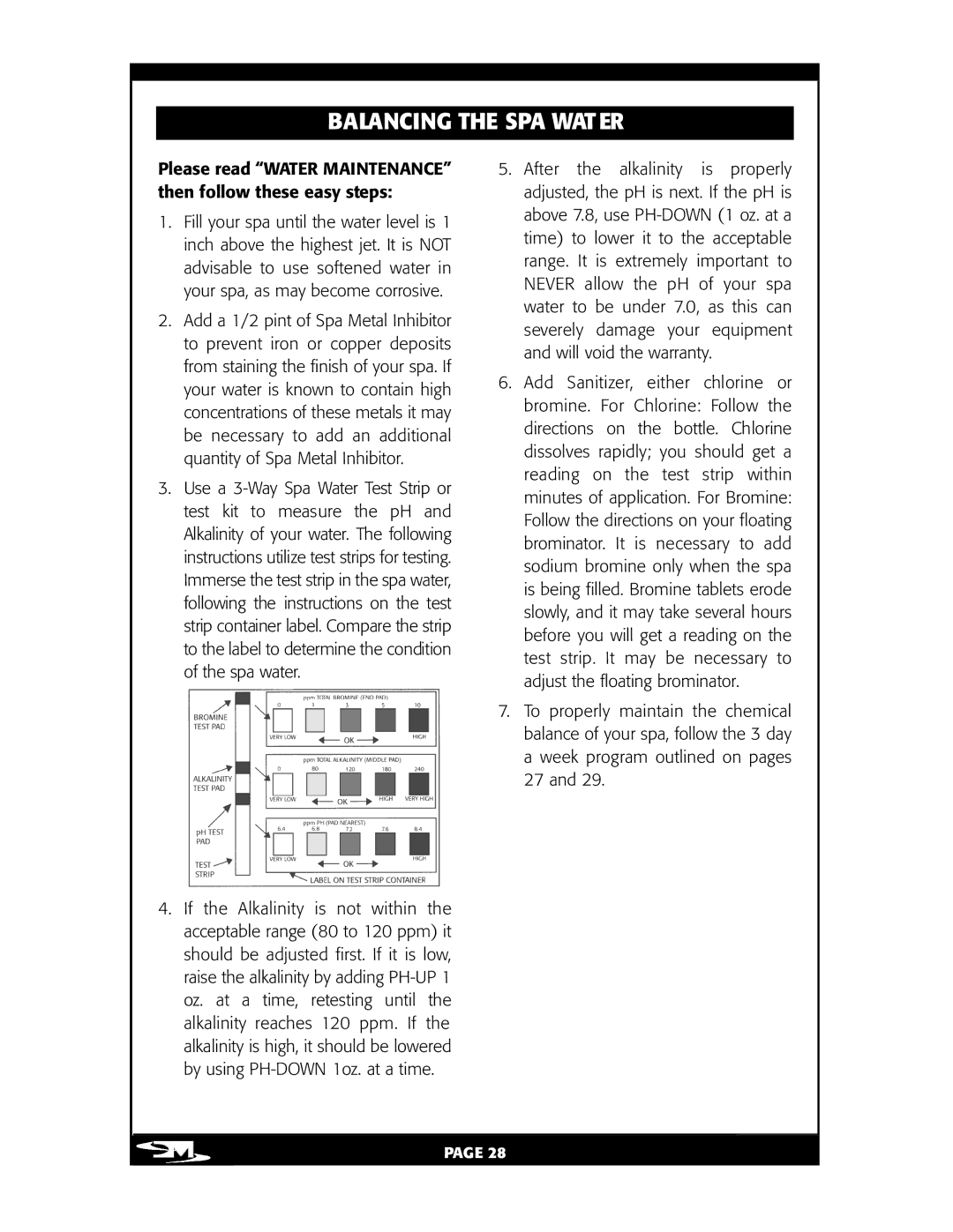 Vita Spa L100 owner manual Balancing the SPA WAT ER 