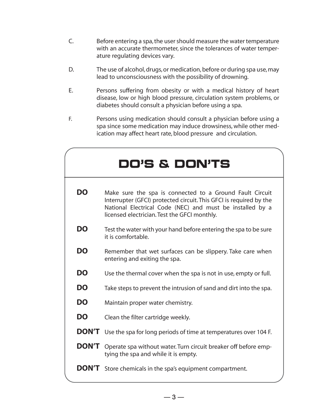 Vita Spa LD-15 Series manual Do’S & Don’Ts, Do Do Do Do Do, Do Don’T Don’T 