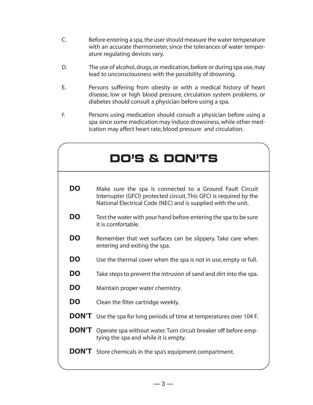 Vita Spa U -1 3 0 manual Do’S & Don’Ts 