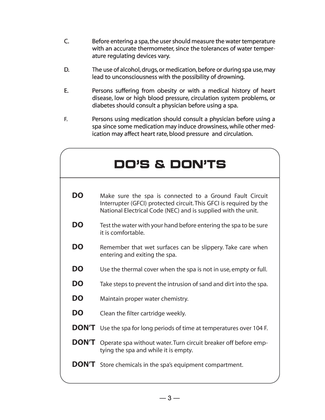 Vita Spa U -1 3 0 manual Do’S & Don’Ts, Do Do Do Do Do, Do Don’T Don’T 