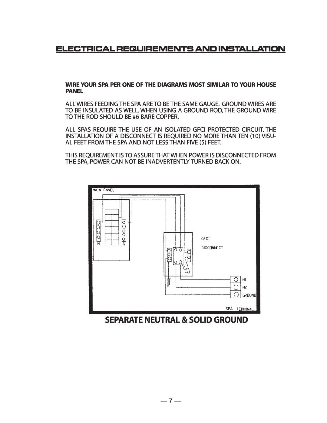 Vita Spa U -1 3 0 manual Electricalrequirementsandinstallation, Separate Neutral & Solid Ground 