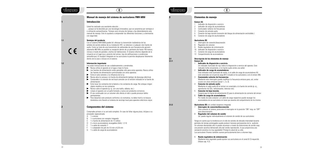 Vivanco FMH 6050 manual Componentes del sistema 