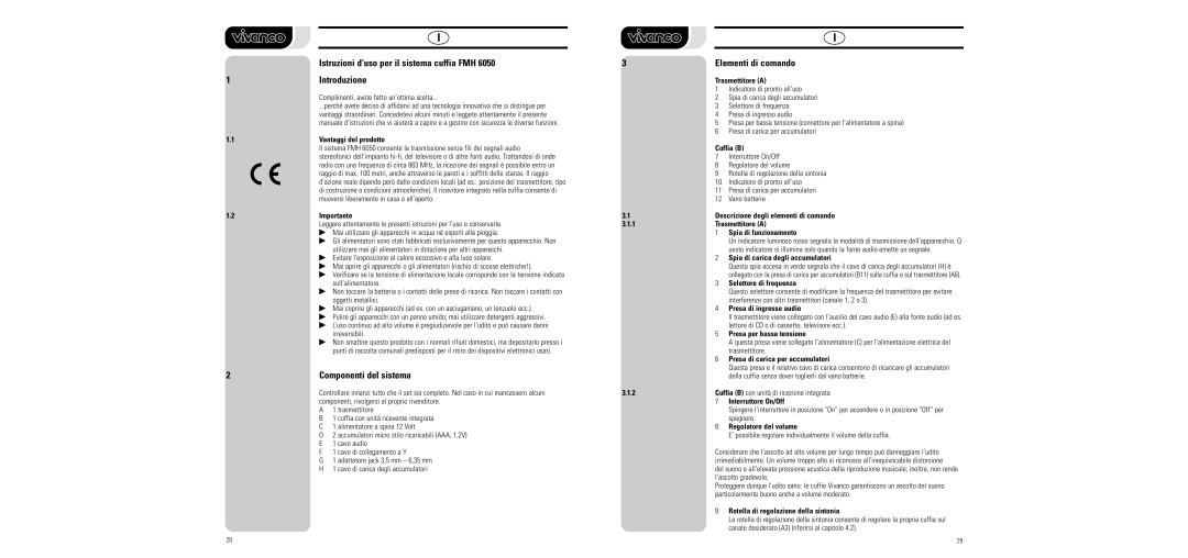 Vivanco FMH 6050 manual Componenti del sistema 