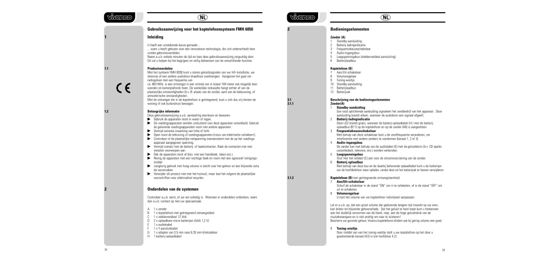 Vivanco FMH 6050 manual Onderdelen van de systemen 