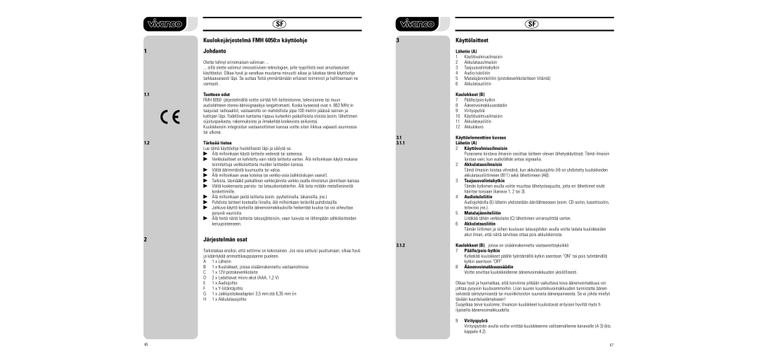 Vivanco FMH 6050 manual Järjestelmän osat 