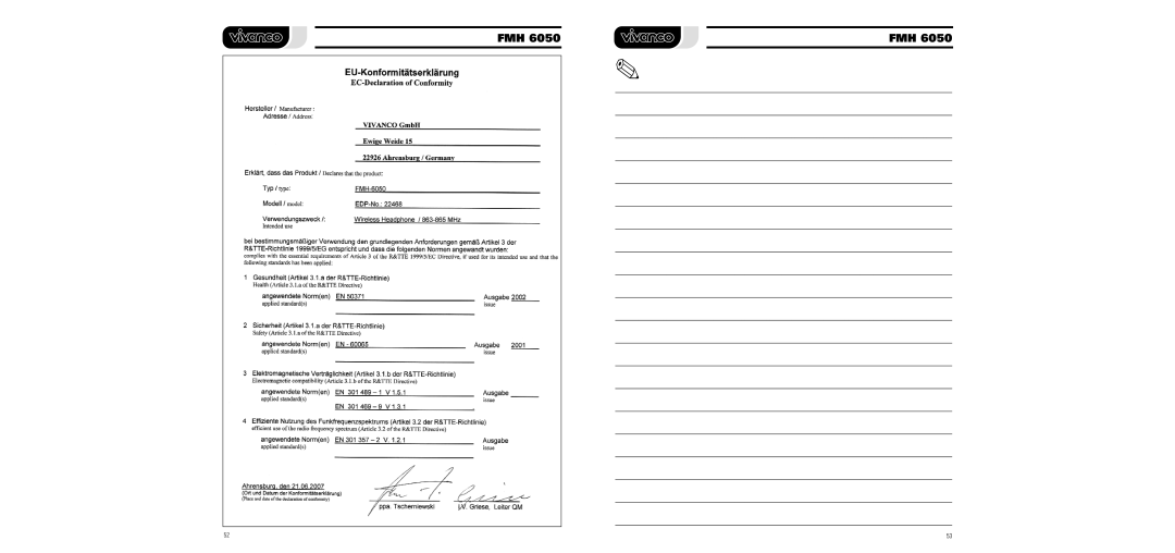 Vivanco FMH 6050 manual Fmh 