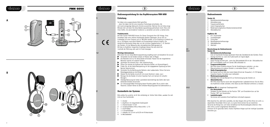 Vivanco FMH 6050 manual Einleitung, Bestandteile der Systeme, Bedienelemente 